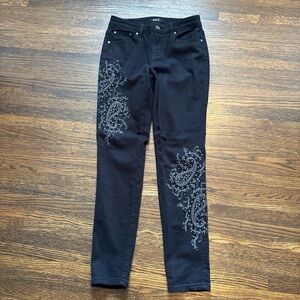 Earl Jeans Black Skinny Jeans with Silver Paisley Embellishment
